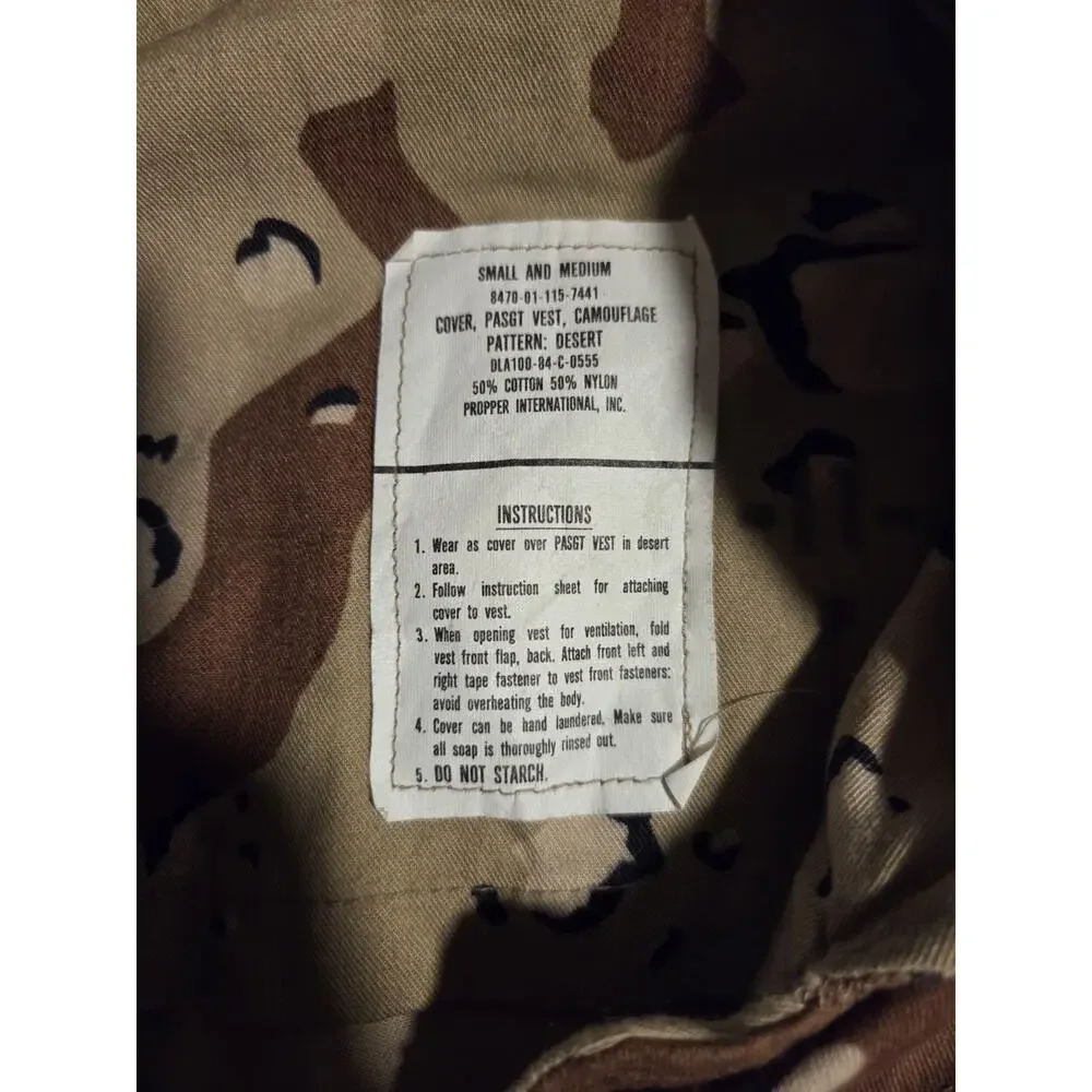 Propper PASGT Vest Cover Mens Small Medium Desert Storm Chocolate Chip Camo Vtg